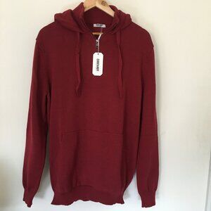 COOFANDY Men's Knitted Hoodie Pullover Long Sleeve Turtleneck Sweater Red M